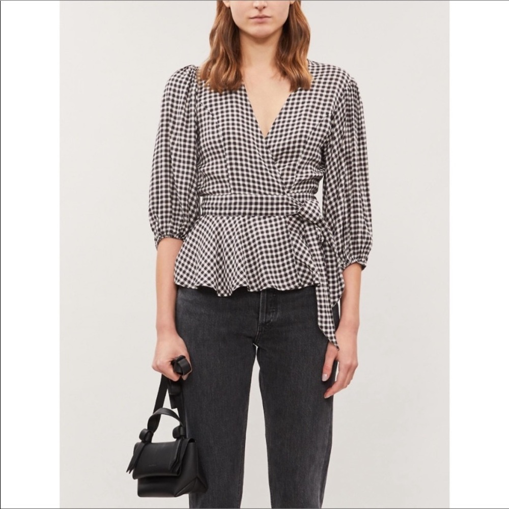 Ganni Black and White Checkered Blouse